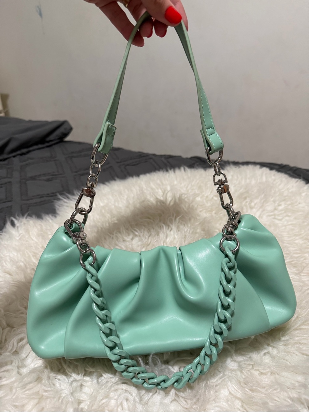 ASOS Mint Green Ruched Shoulder Bag with Chain Detail